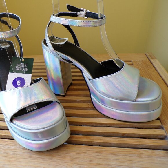 Wild Fable Women's Platforms Iridescent Silver Chunky Heels Womens Size 6 - Picture 4 of 14